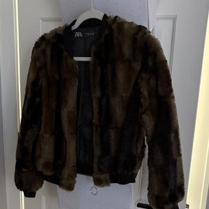 Zara Women's Dark Brown Teddy Jacket